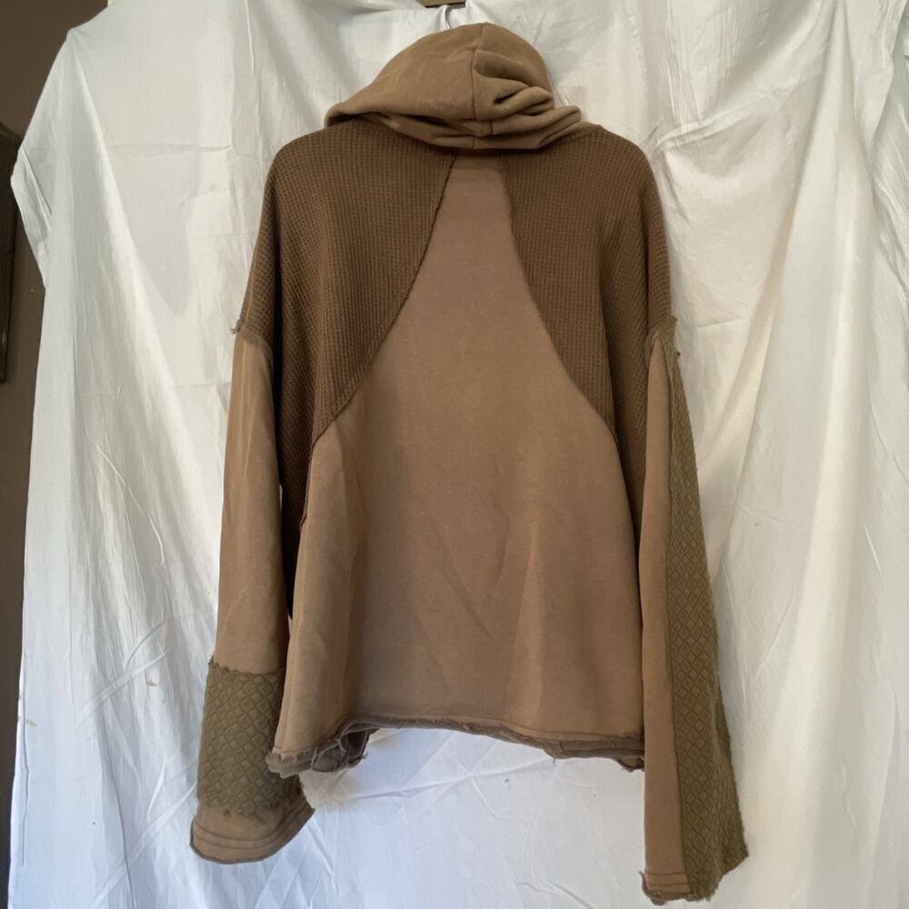 POL Boho Sweater Oversized Women’s Large Brown Raw Hem Bohemian Hood Cowl NEW - Picture 8 of 14